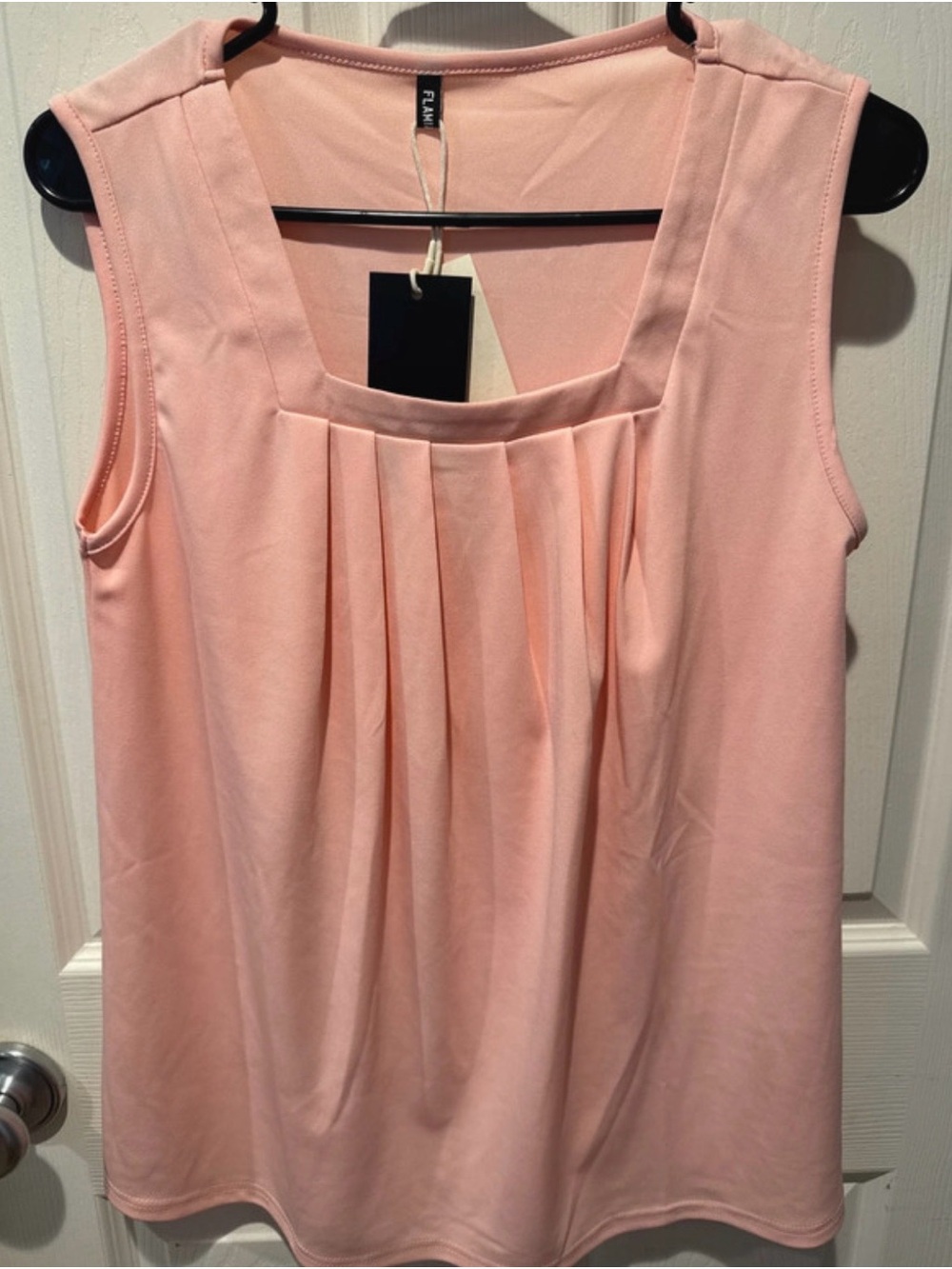 FLAX Pleated Square-Neck Sleeveless Camisole in Blush